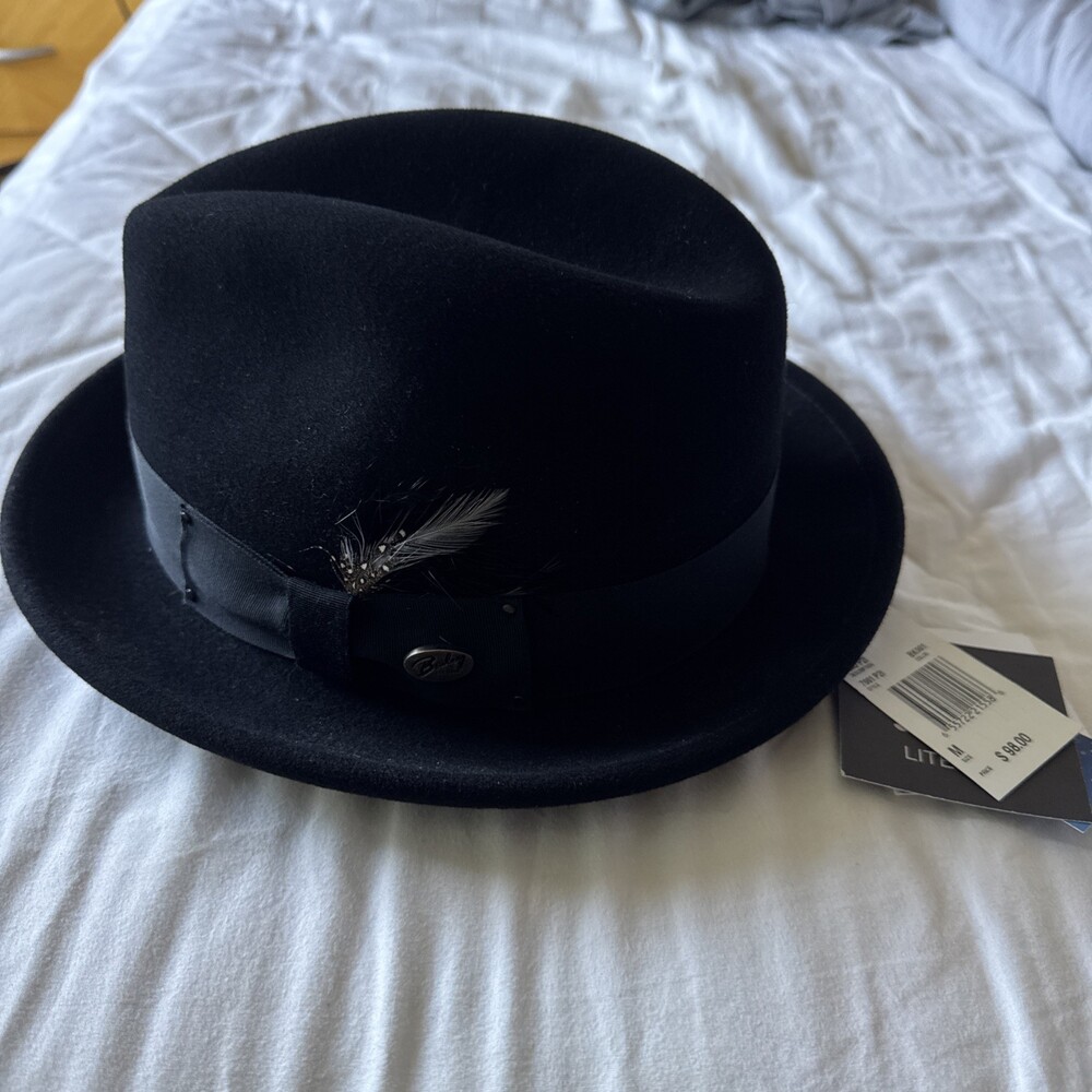 Bailey 1922 Tino P21 Fedora Hat Medium Black 100% Wool LiteFelt USA ion-mask